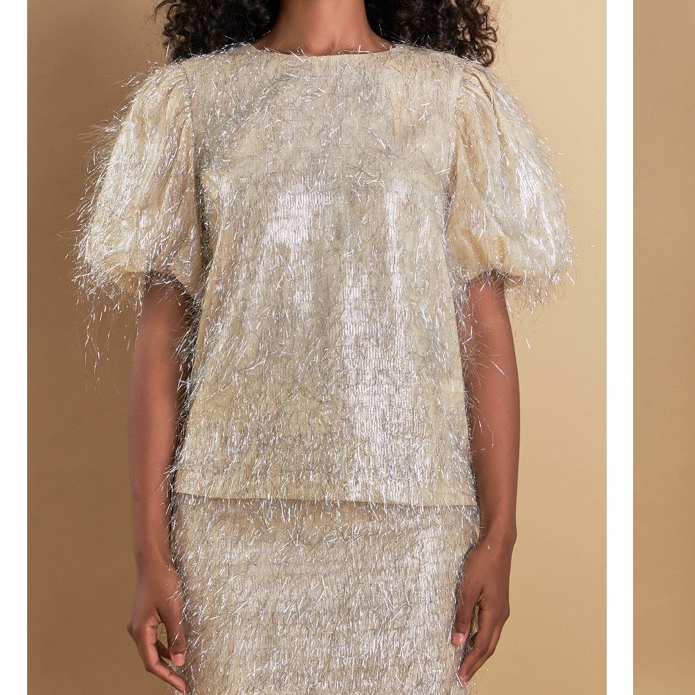 Endless Rose champagne tinsel fringe top - Picture 3 of 7